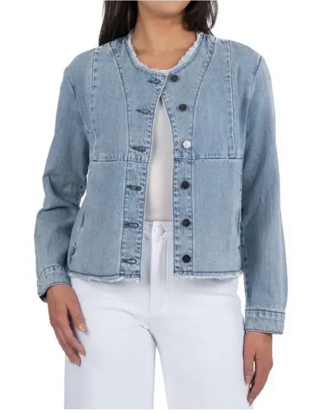 KUT from the Kloth Olea Frayed Denim Jacket Light Wash Small - Picture 11 of 11